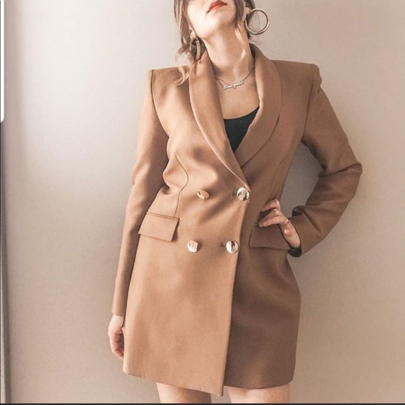 NWT Zara Bloggers Camel Double Breasted Frock Coat - Picture 7 of 8